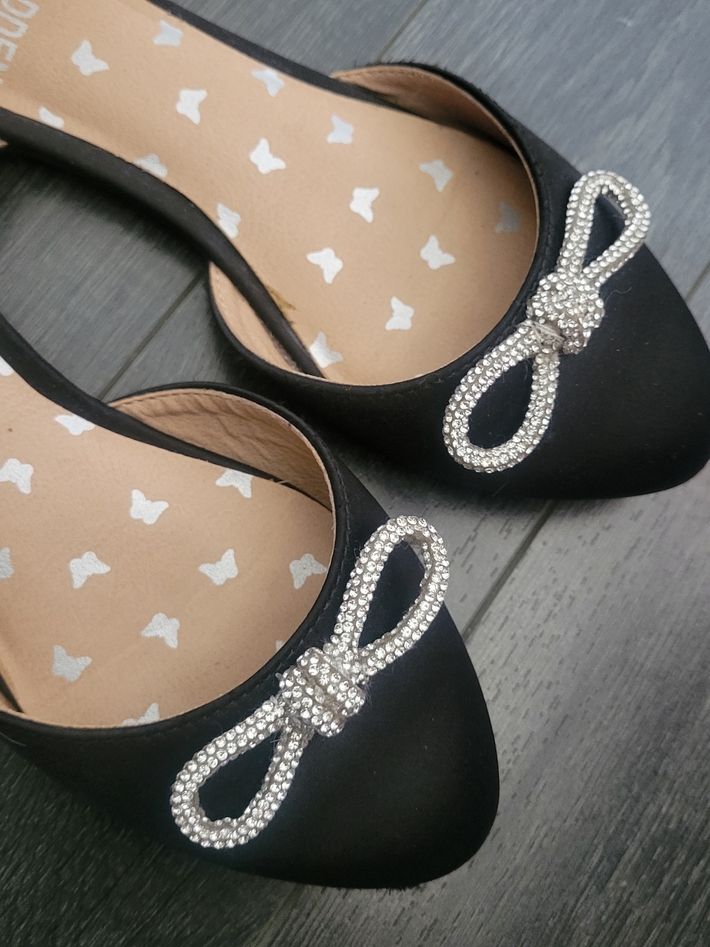 EUC Madden NYC D'Orsay Ballet Flats Sz Girls 13 Black Rhinestone Party Glam - Picture 9 of 10
